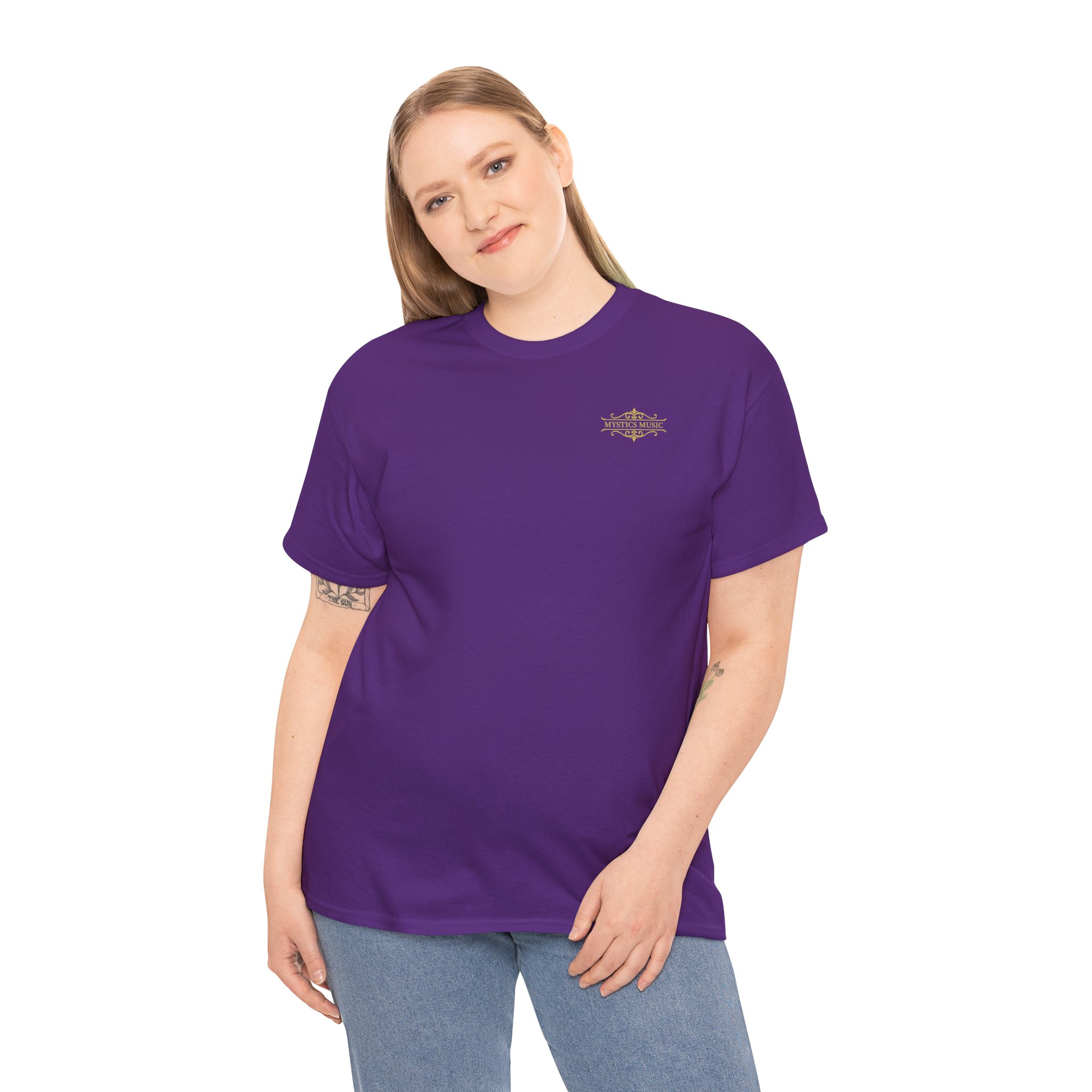 Mystics Music Unisex Heavy Cotton Short Sleeve T-Shirt (dark colors - left chest logo) - Image 46