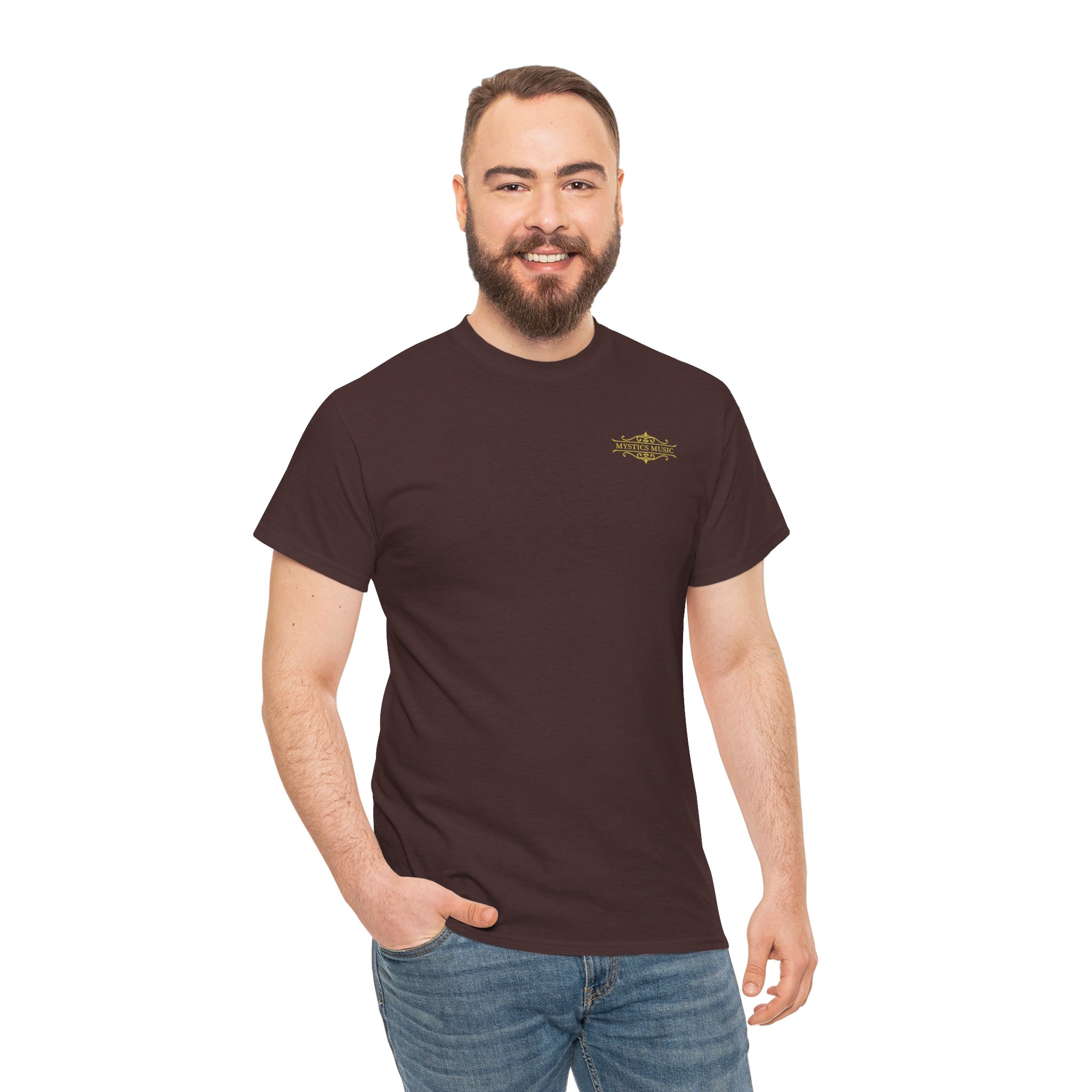 Mystics Music Unisex Heavy Cotton Short Sleeve T-Shirt (dark colors - left chest logo) - Image 50