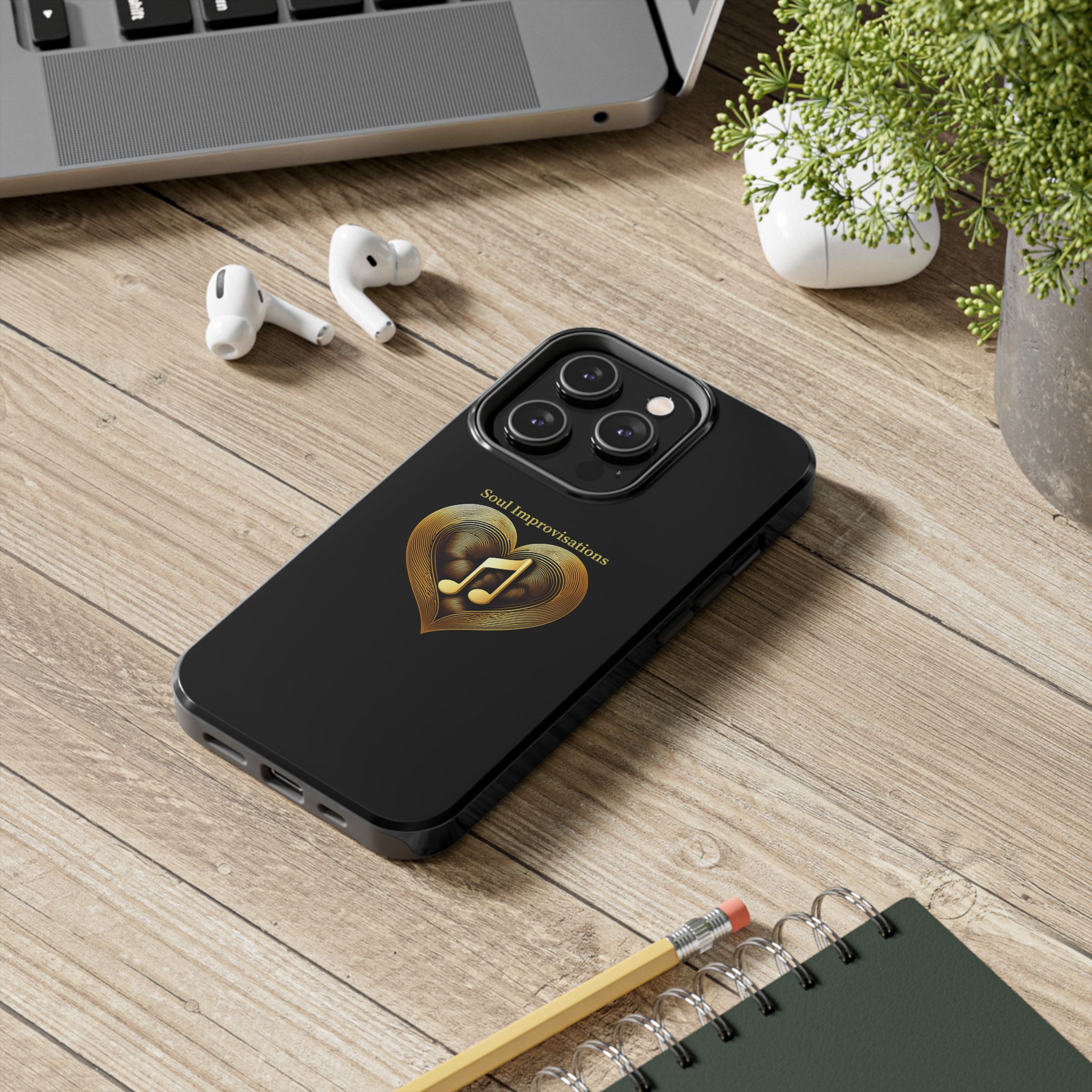 Gold Musical Heart Tough Phone Case - Black - Image 63