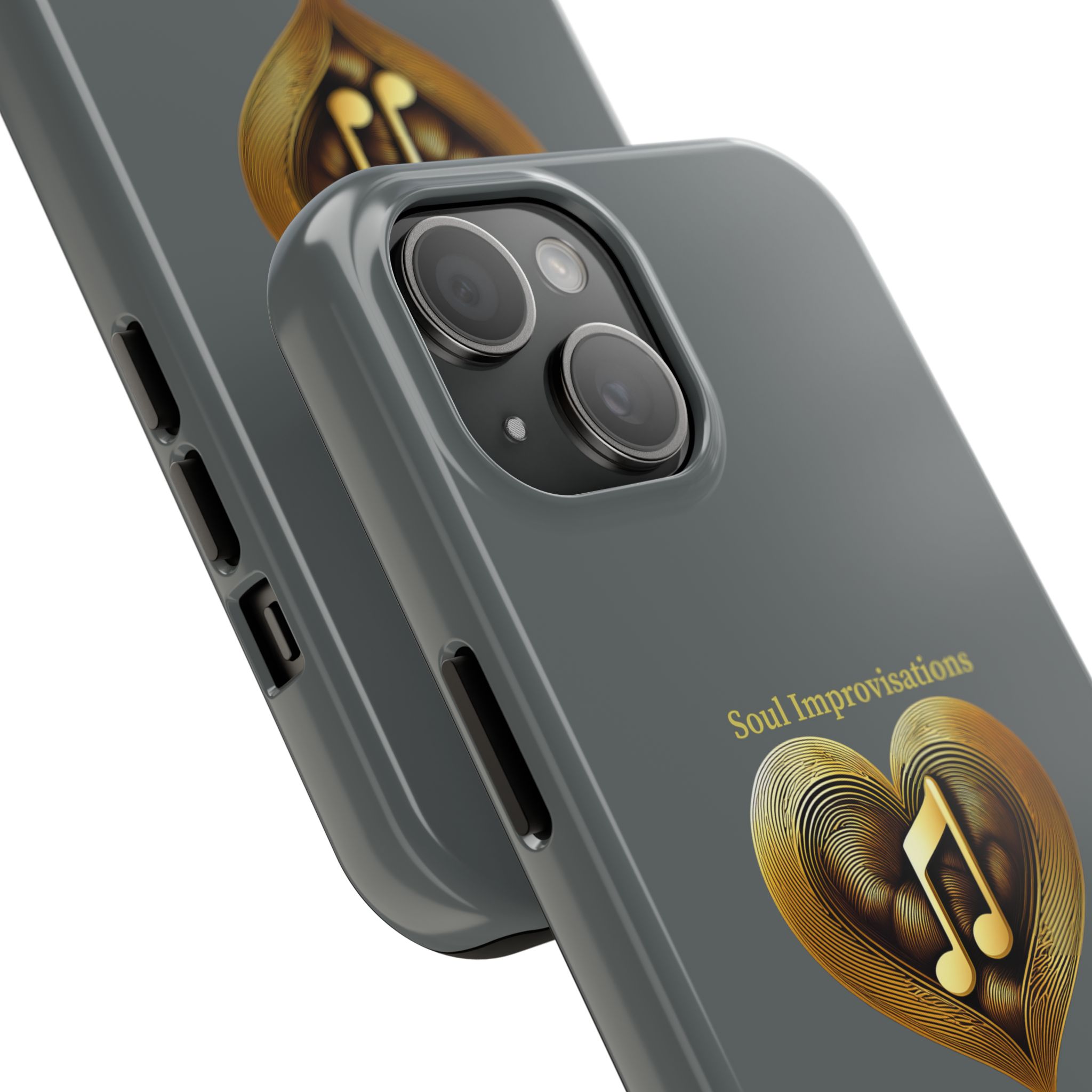 Gold Musical Heart Tough Phone Case - Grey - Image 2