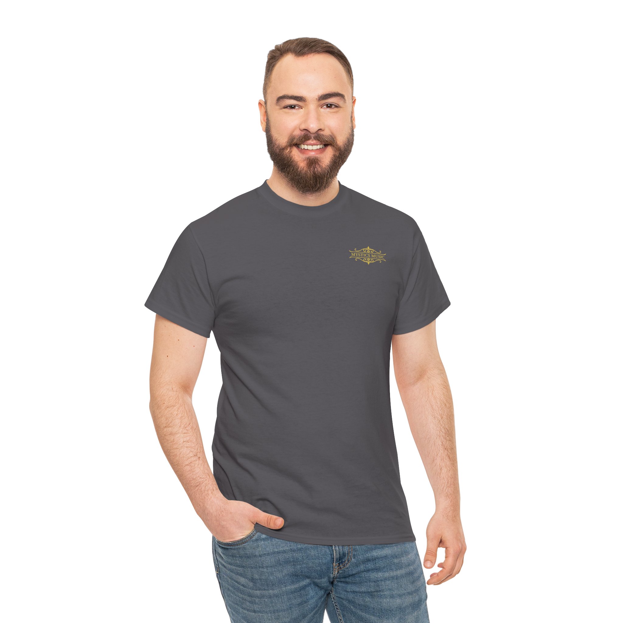 Mystics Music Unisex Heavy Cotton Short Sleeve T-Shirt (dark colors - left chest logo) - Image 24