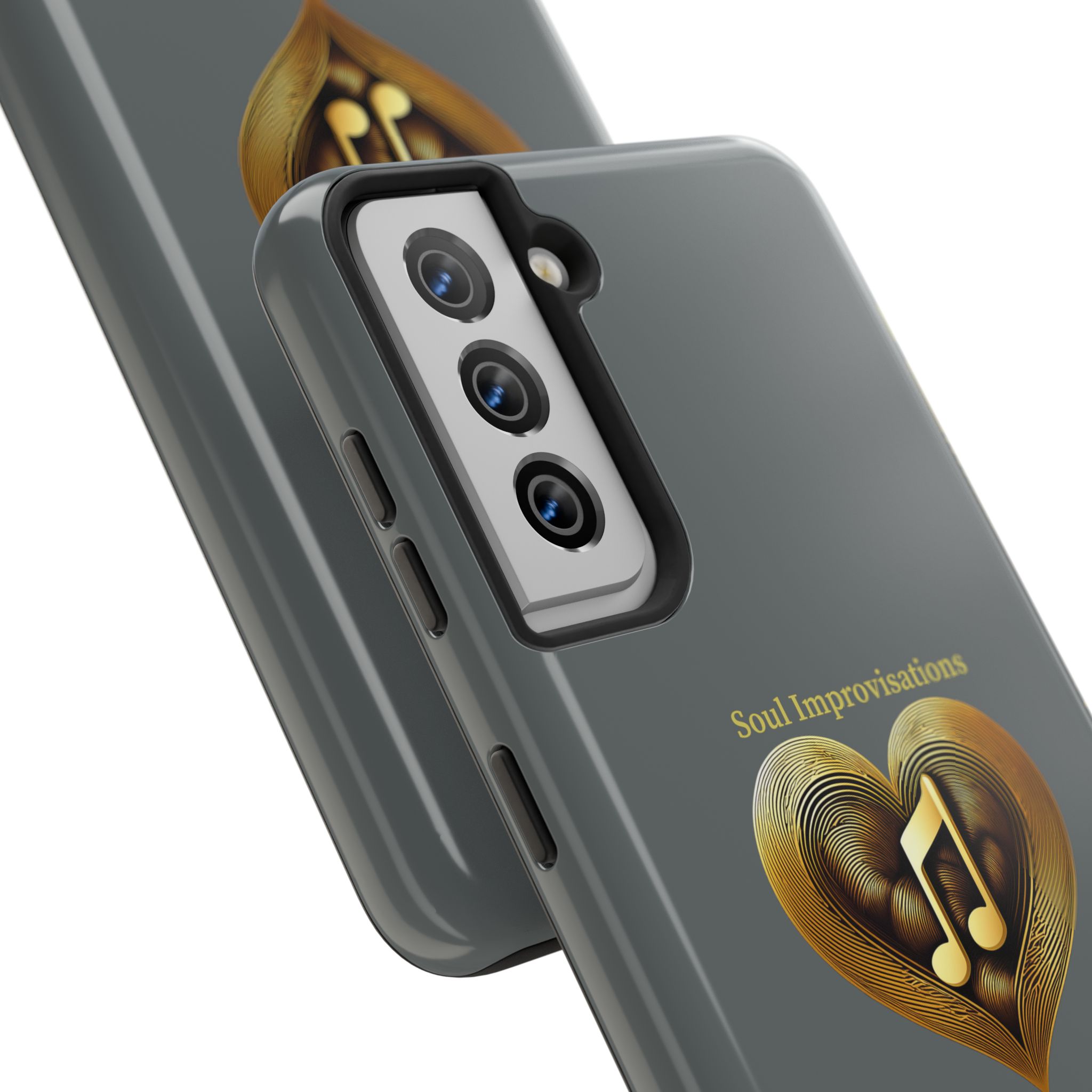 Gold Musical Heart Tough Phone Case - Grey - Image 93