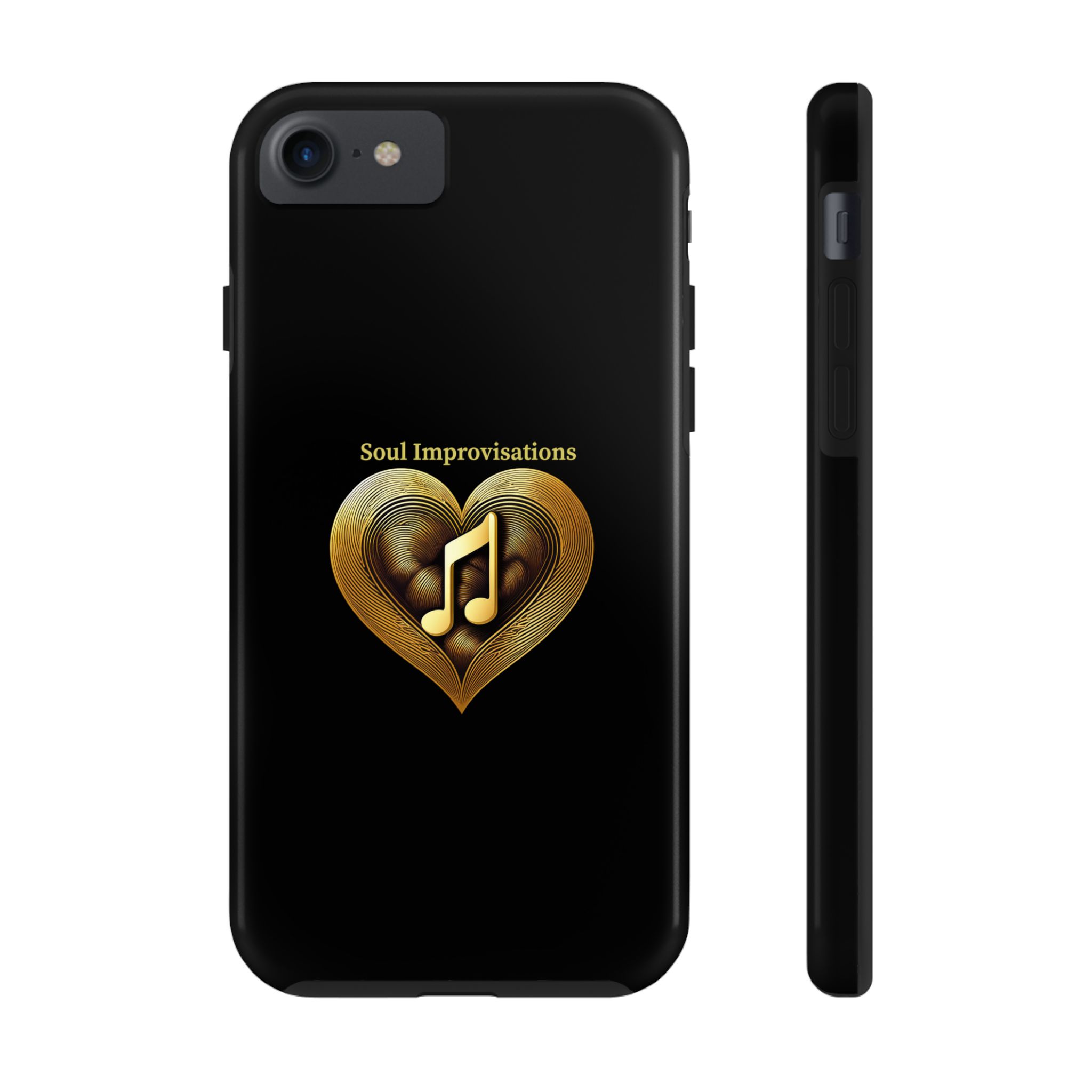 Gold Musical Heart Tough Phone Case - Black - Image 6