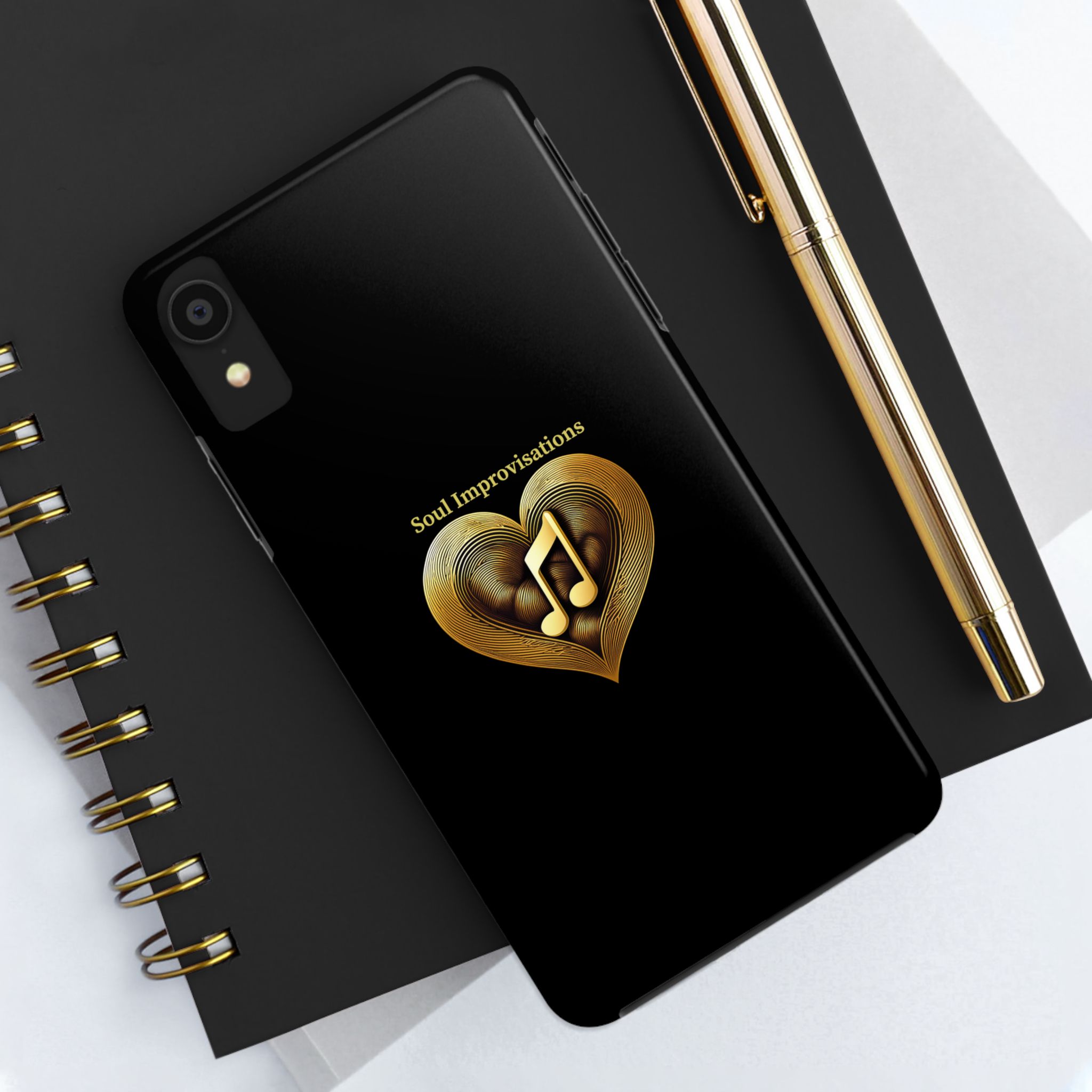 Gold Musical Heart Tough Phone Case - Black - Image 11