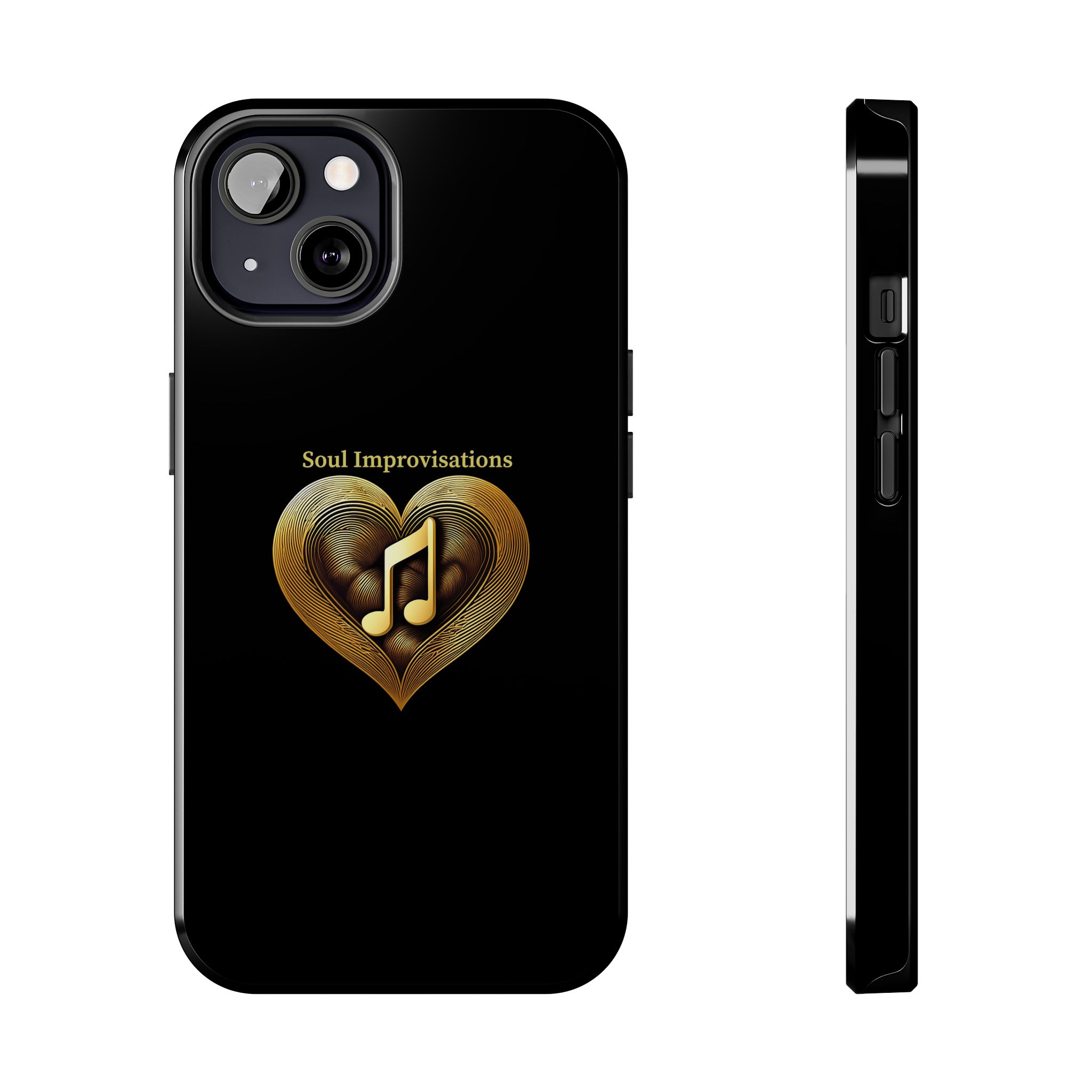 Gold Musical Heart Tough Phone Case - Black - Image 44